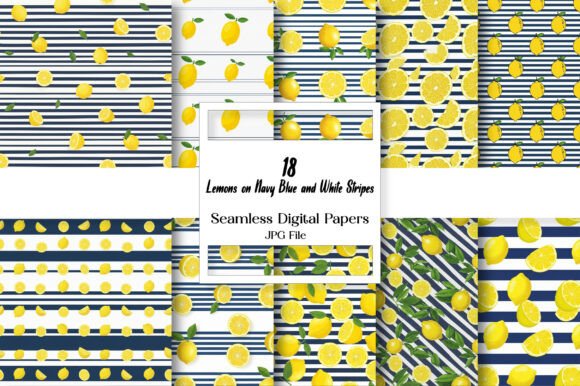 Bringing Coastal Elegance to Life with Lemons on Navy Blue and White Stripes