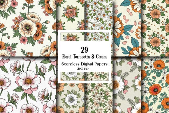 Bringing Warmth to Design with Floral Terracotta Cream Digital Papers