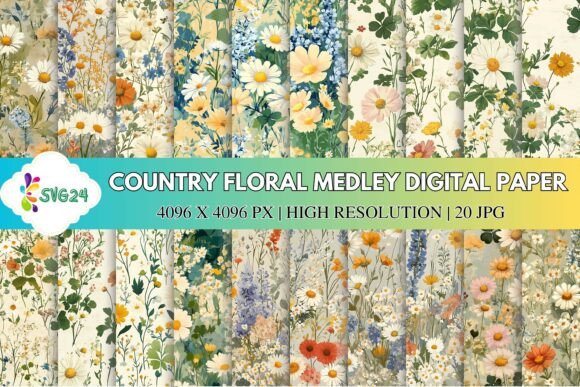 Country Floral Medley Digital Paper for Crafts