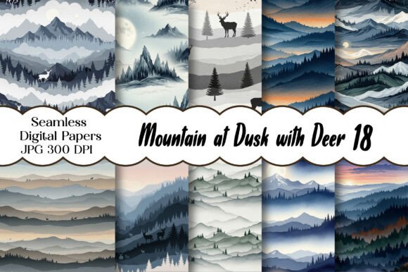 Evaluating Mountain at Dusk with Deer Digital Paper for Rustic and Nature-Themed Projects