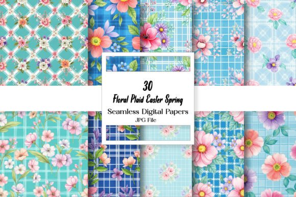 Floral Plaid Easter Spring Digital Paper Guide
