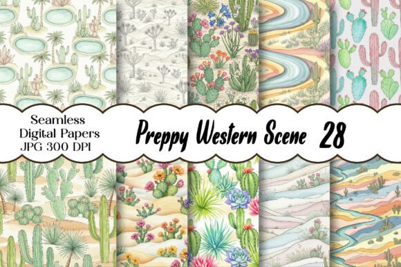 Preppy Western Scene Digital Paper: A Modern Rustic Fusion