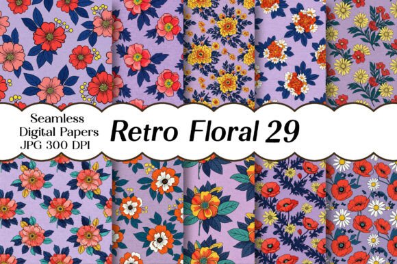 Retro Floral Digital Paper for Vintage Designs