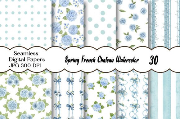 Spring French Chateau Watercolor Digital Papers
