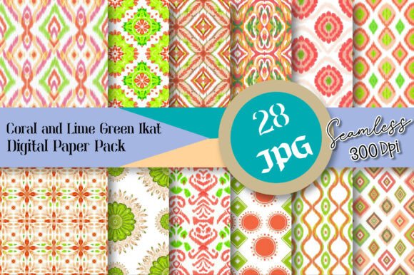 Unleashing Tropical Energy: The Design Potential of Coral and Lime Green Ikat Digital Paper