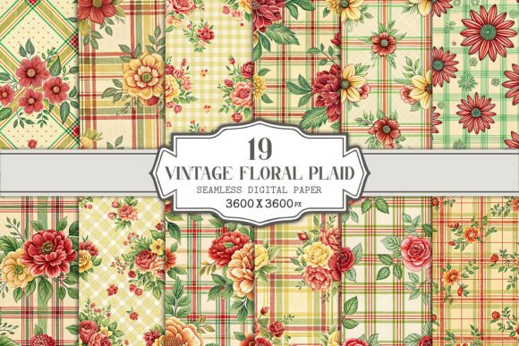 Vintage Floral Plaid Seamless Patterns for Creators